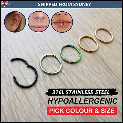 316L Stainless Steel Hinged Ring Segment Clicker Nose Lip Ear Hoop Piercing 1PC • $5.11