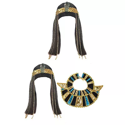 UK Accessory Wig And Headband Plastic Cleopatra Neck Collar Egyptian Queen 2Pcs • £18.99