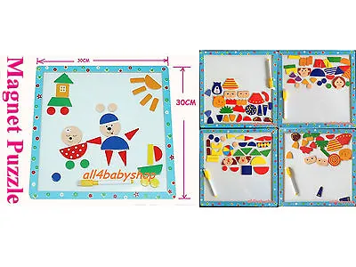 Kids Children Wooden Magnetic Puzzle Whiteboard Drawing Board Creation Toy  • £3.99