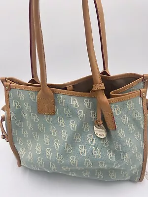 Vintage Dooney & Bourke Signature Logo Tote Denim Blue  Leather Handle/strap • $35