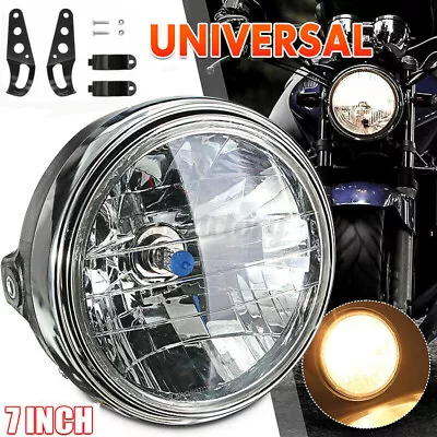 7  Motorcycle Headlight Motorbike H4 LED Front Light Lamp Bracket Universal UK • £24.50