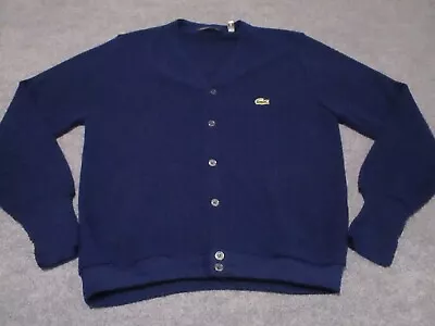 Vintage Izod Lacoste Sweater Men's L Blue Cardigan Orlon Acrylic Knit V Neck • $27.99