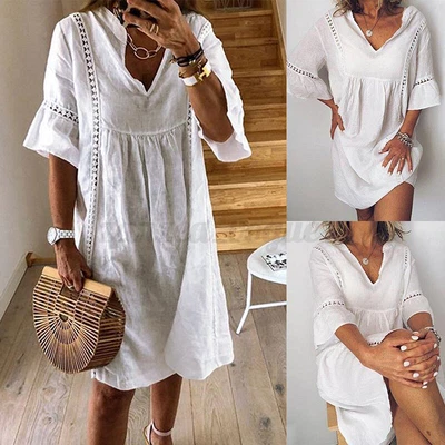 $19.94 • Buy AU STOCK ZANZEA Women Short Sleeve Mini Dress Sundress Gown Plus Size Lace Dress