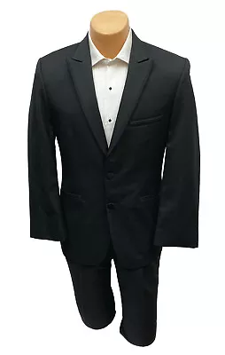 Men's Jean Yves Black Tuxedo With Pants Super 100's Wool Peak Lapels 40R 34W • $99.99