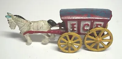 Vintage Cast Iron Ice Delivery Horse Drawn Carriage Wagon Cart Toy Figurine • $22.99