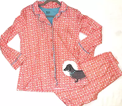 HUE Pink Peach Turquoise Weiner Dog Dachshund 2 Piece Pajamas Set Medium • $28