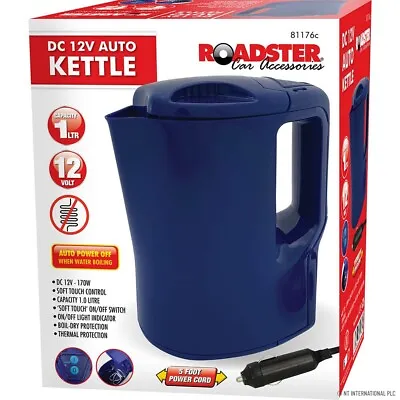 12Volt 24V Auto Kettle 1 Litre Car Van Fast Boil Water Electric Travel Blue • £23.39