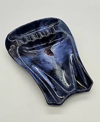 1960s McCoy Art Pottery Blue Purple Tulip Ceramic Table Ashtray • $47