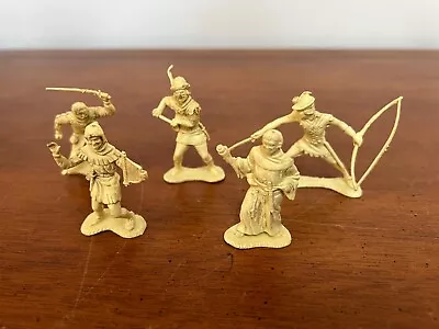 5 Character Figures Marx Robin Hood Play Set  Cream 54mm Stamped As Shown • $30