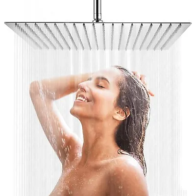 16 Inch Square Stainless Steel Rain Shower Head Large Thin Chrome High Pressure • $33.99