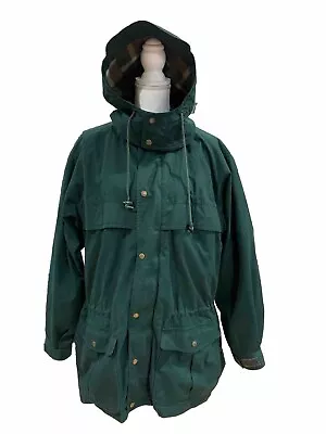 Vintage Eddie Bauer Flannel Lined Green Parka Full Zip Coat Hooded Size L • $24.99