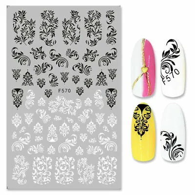 Wedding 5D Nail Stickers Embossed Black White Cane Vine Decal Art Decoration NS3 • $2.95