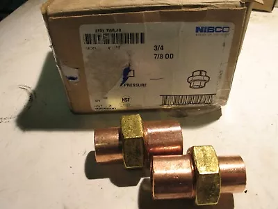 Nib 2pcs Nibco 633w 3/4 Wroth Copper Union 3/4  582psi Max P7512 • $19.99