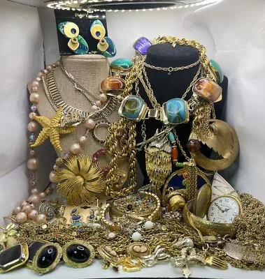 MEGA Vintage Goldtone Plated Mixed Jewelry Lot Brooches Monet Earrings Rings • $63