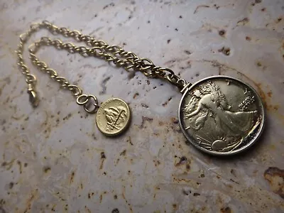 Antique Coin Half Dollar Gold Plated Pocket Watch Chain • $50