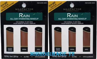 (2 PACK) Max Factor RAIN All Day Hydrating Makeup Shade Sampler  ~ For DARK SKIN • $11.98