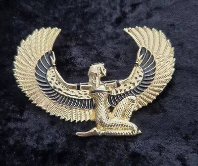 Large Goddess Isis Winged Egyptian Brooch 8.9cm Gold Tone Deco Style V2 Gift • £4.99