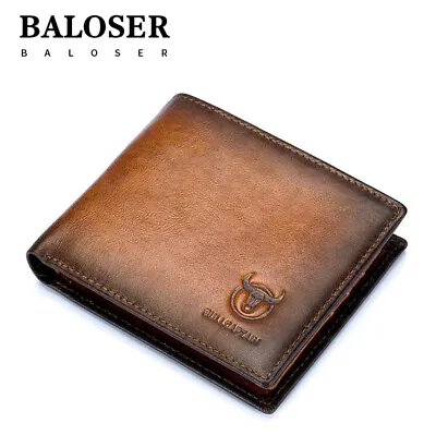 Genuine Leather High Capacity Trifold Wallet For Men Credit Card ID Holder Purse • $21.89