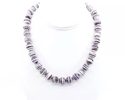 Large 12mm Purple Wampum Quahog Shell Necklace Women's Unique Handmade Choker • $311.50