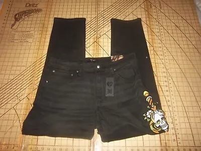 Mens Size 32 Black Ed Hardy Slim Fit Embroidered Jeans - Nwt • $65