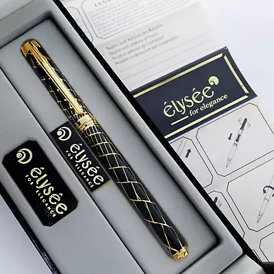 Elysee Parthenon Trajan Black And Gold Vermeil Fountain Pen (18K-750 Fine Nib) • $850