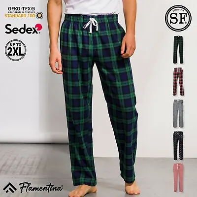 Mens Woven Tartan Lounge Pants Soft Cotton Stretch Pyjama Bottoms Loungewear • £14.61