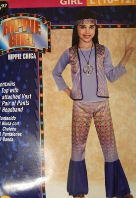$6 • Buy Sz Large Girls 70s Costume Dress Up Hippie Complete W/ Medallion New
