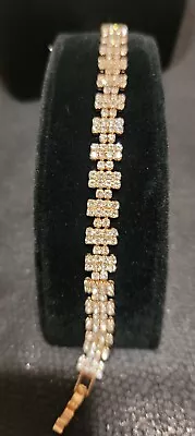 Vintage Rose Gold Tone Rhinestone Art Deco Dainty Bracelet Sz 7  & 6 Gm B310 • $8