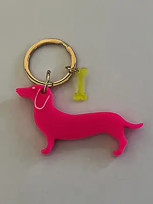 Dachshund Keychain Weiner Dog With Bone Key Chain Doxie Hot Pink Acrylic Fob NEW • $11.99