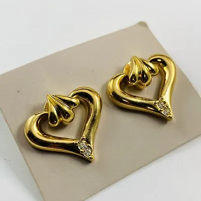Vintage AVON Rhinestone Gold Tone Heart Door Knocker Post Pierced Earrings • $19.99
