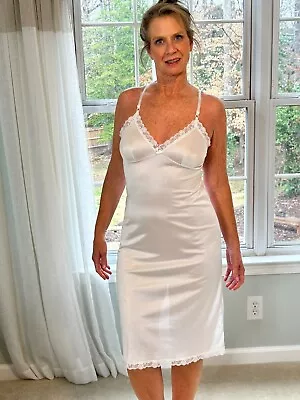 Leggs Sexy Shiny Silky White Nighty Full Slip Gown Lingerie Size M/L • $15.95