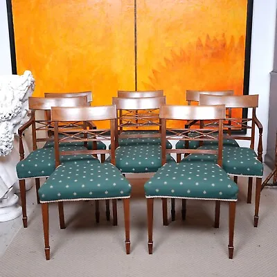 8 Dining Chairs Inlaid Mahogany Green • £390