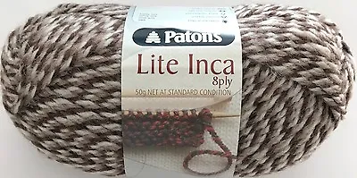 Patons Lite Inca 8ply Cream & Brown #007 - 70% Wool-Alpaca  5 X 50g Balls $25.00 • $25