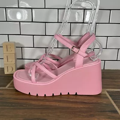 Madden Girl Vaultt Womens Sz 9 Shoes Pink Toe Loop Platform Wedge Strappy Sandal • $32.88