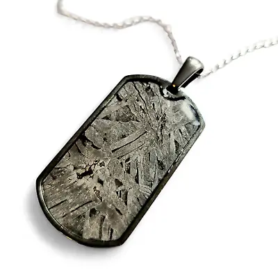 Etched Iron Meteorite Dog Tag Necklace - NEW AND STUNNINGLY Presented! • £40