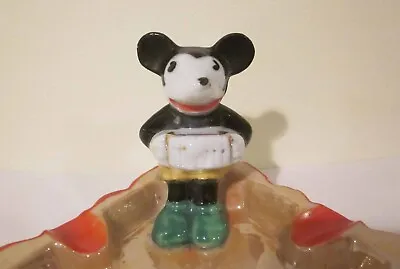 Vintage Disney Mickey Mouse Plays The Accordion Lustre Ashtray Japan 1930s • $150