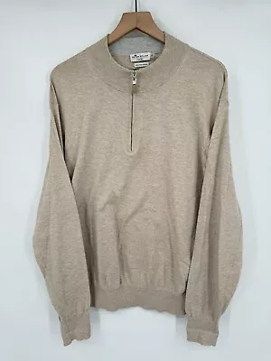 Peter Millar Sweater Men's XL Beige 1/4 Zip Crown Soft Cotton Silk Golf • $34.99