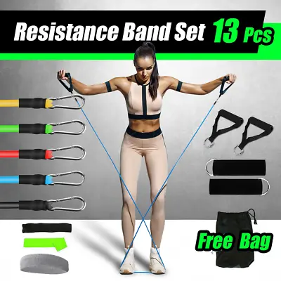 $14.19 • Buy 13 PCS Resistance Band Set Yoga Pilates Abs Exercise Fitness Tube Workout Bands
