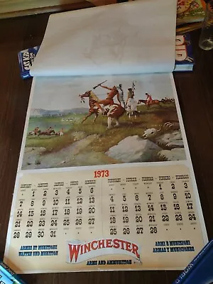 Vtg WINCHESTER Arms Ammunition 1973 Wall Calendar 7 Sheets 28 X21  Cowboy West • $102.50