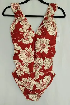 Gap Swim Suit Maternity Womens Size M Burgundy Print Flower Ruffled V- Neck~ New • $39.99