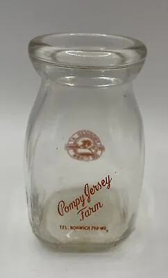 Vintage POMPY JERSEY FARM Pyro Half Pint Milk Bottle Norwich Vermont • $13.99