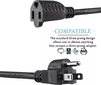 2 Pack 3 Ft Extension Cord Power Cable 3 Prong Grounded Wire 16Awg/13 A • $19.99