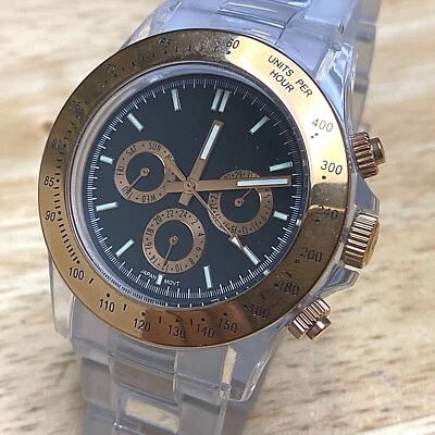 $22.49 • Buy Vintage V By Eva Mens 30m Clear Plastic Analog Quartz Watch~Day Date~New Battery