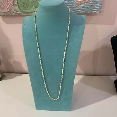 Vintage Mop Mother Of Pearl Micro Beads Single Strand Necklace Gold Spacers 30  • $9.99