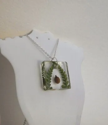 Handmade Real Acorn & Fern Flower Necklace Resin Pendant Botanical Gift • £9.99