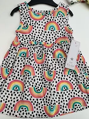 Toddler Girls Spring Dress Age 12-18 Months Bnwt Rainbow 100% Cotton Holiday • £0.99