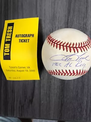 Tom Tresh New York Yankees Autographed Rookie Of The Year Official AL Baseball • $25