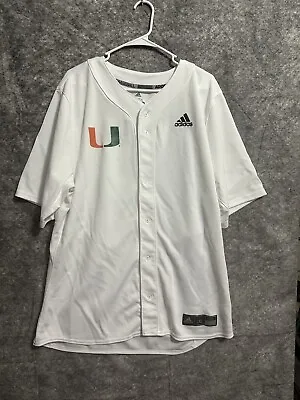 Miami Hurricanes Baseball Jersey Adidas 2XL Buttons White UM 19 College Adult • $28.87