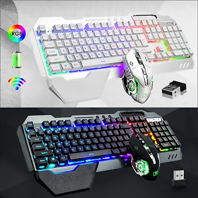 $49.49 • Buy Rechargeable Wireless Gaming Keyboard+Mouse Set RGB Backlit Mechanical 4800mAh 