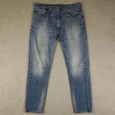 Levis 502 Jeans Mens 36x32 Blue Taper Flex Stretch Medium Wash Denim Distressed • $17.95